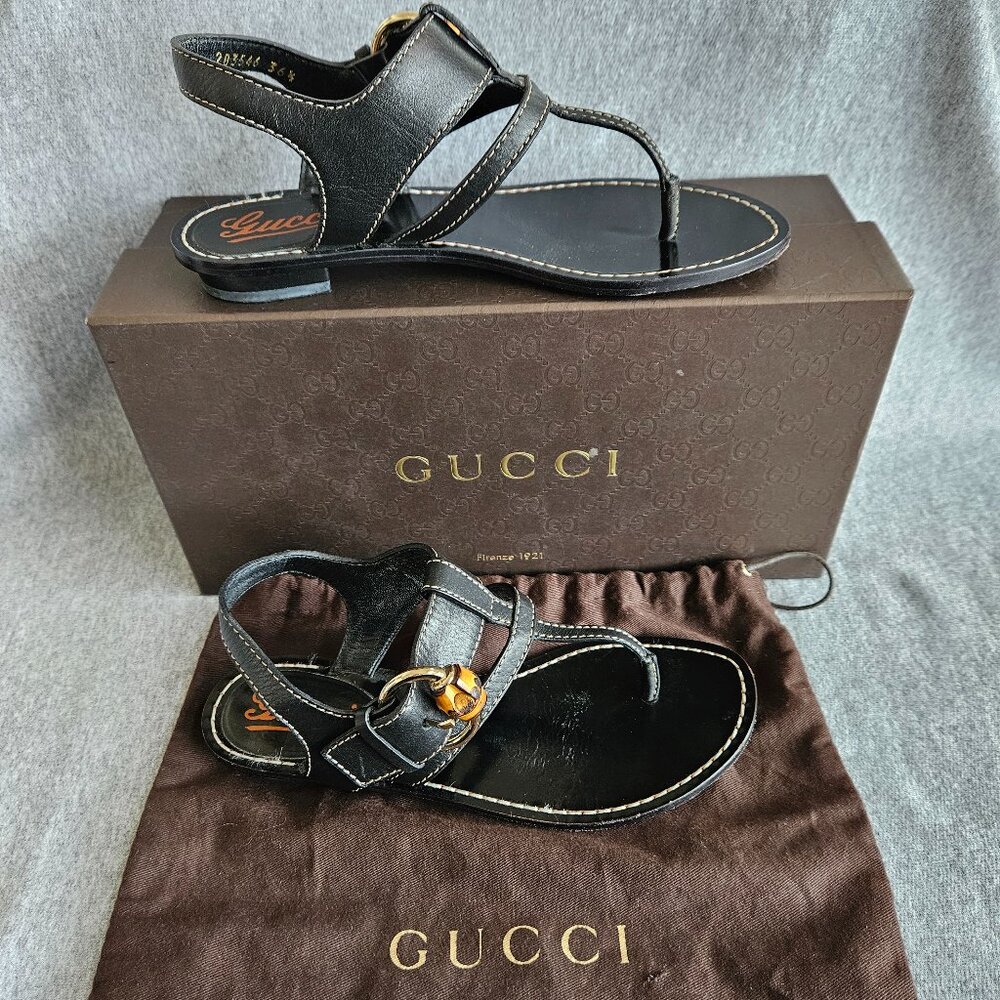 Vintage Gucci Bamboo & Leather Black Sandals Woman's Size 6.5 EU 36.5 $660 MSRP